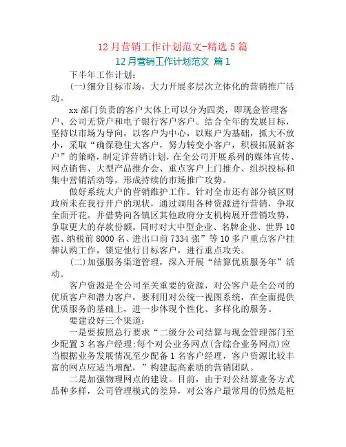 12月营销工作计划范文-精选5篇