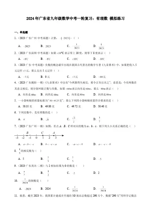 广东省2024年九年级中考数学一轮复习：有理数 模拟练习(含解析)