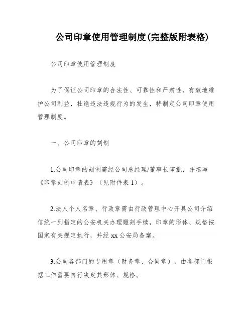 公司印章使用管理制度(完整版附表格)