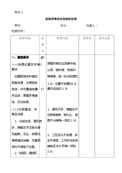 二级医院供应室验收标准