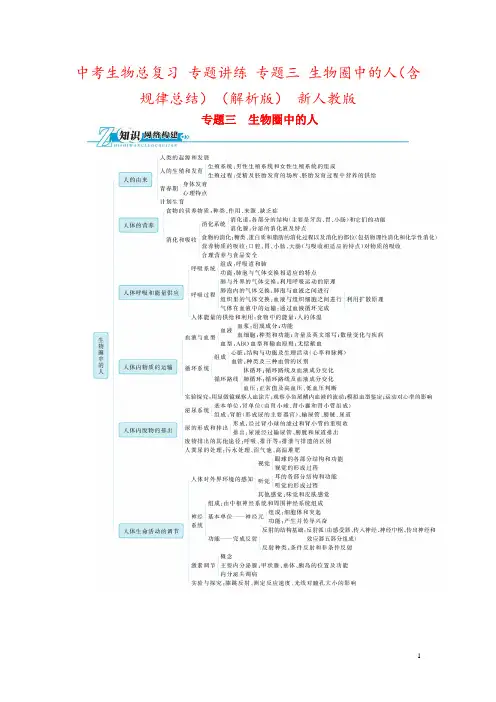 中考生物总复习 专题讲练 专题三 生物圈中的人(含规律总结)(解析版) 新人教版