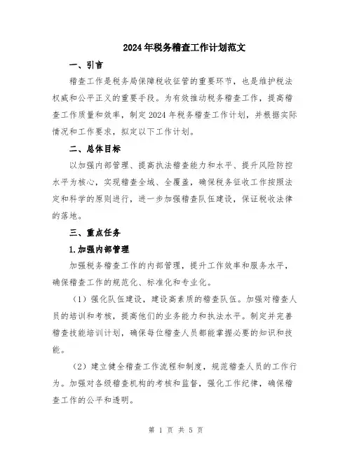 2024年税务稽查工作计划范文