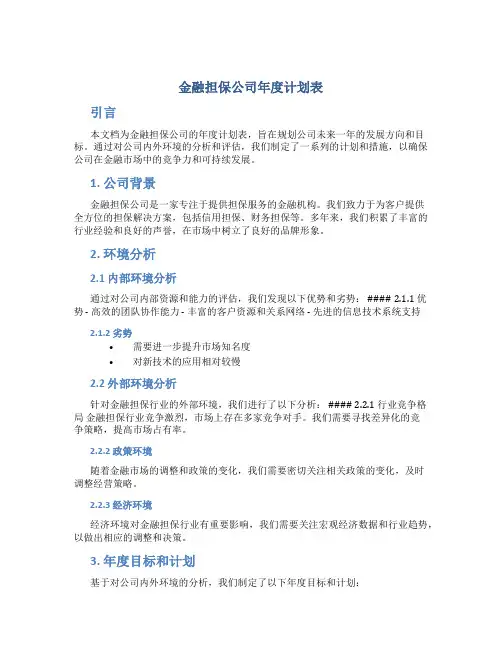 金融担保公司年度计划表