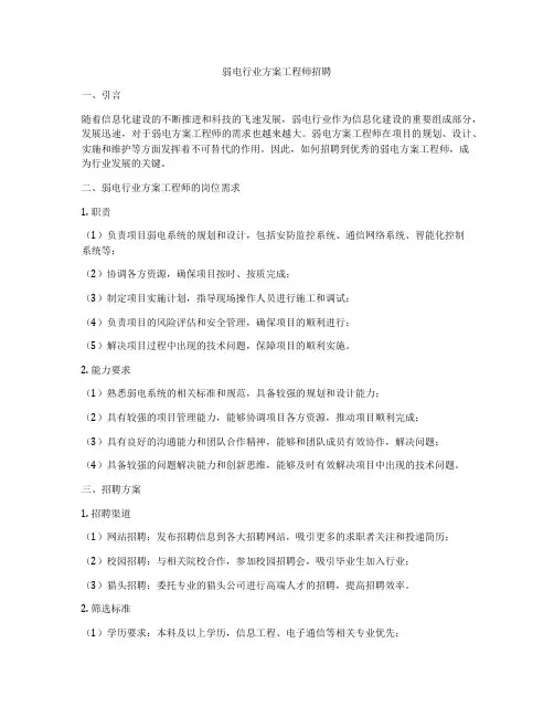 弱电行业方案工程师招聘