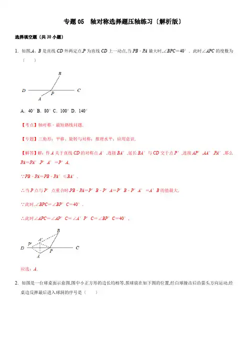 专题05 轴对称选填题压轴训练(解析版)-2020-2021学年八年级数学期末复习压轴题训练(人教版