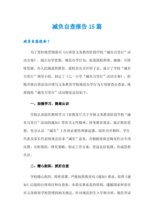 减负自查报告15篇