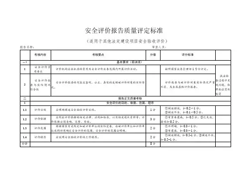 安全评价报告质量评定标准(适用于其他法定建设项目安全验收评价)