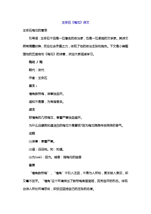 王安石《梅花》译文
