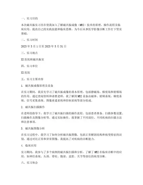 磁共振实习报告