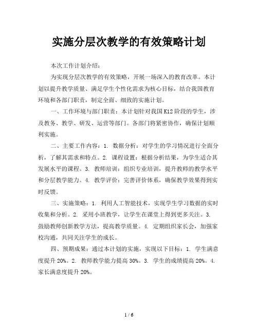 实施分层次教学的有效策略计划