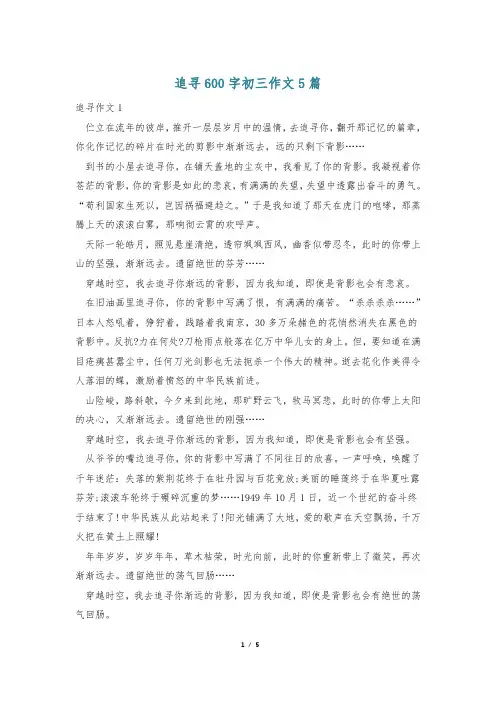 追寻600字初三作文5篇