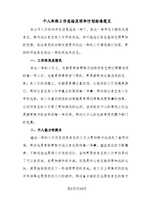 个人年终工作总结及明年计划标准范文（5篇）