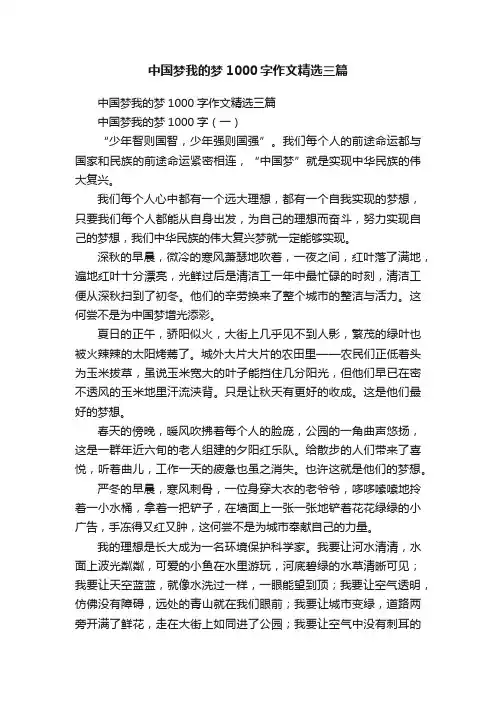 中国梦我的梦1000字作文精选三篇