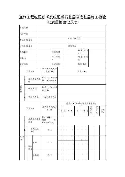 道路工程级配砂砾及级配砾石基层及底基层施工检验批质量检验记录表