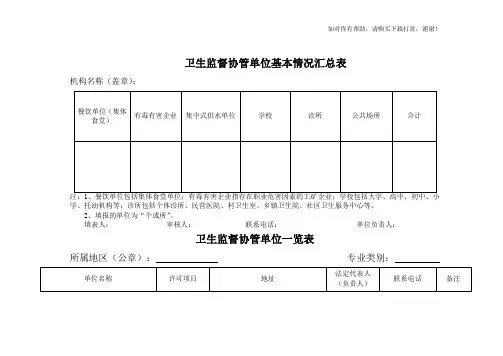 卫生监督协管单位基本情况汇总表.doc