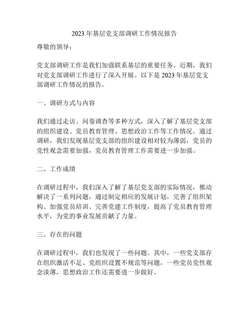 2023年基层党支部调研工作情况报告