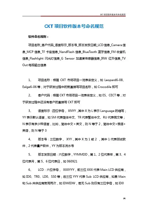 CKT项目软件版本号命名规范