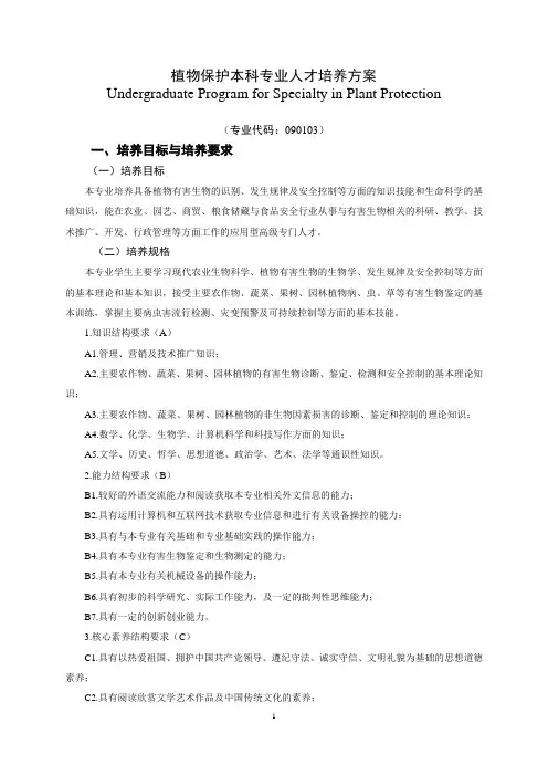 植物保护本科专业人才培养方案