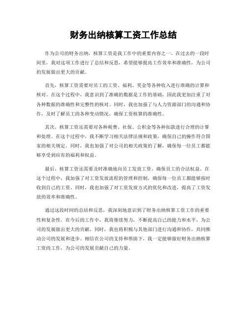财务出纳核算工资工作总结