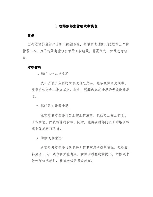 工程维修部主管绩效考核表