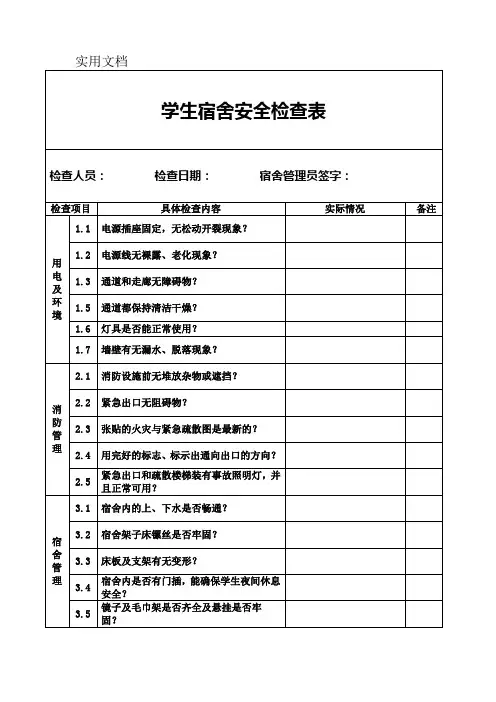 学生宿舍安全检查表