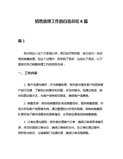 销售助理工作的自我总结6篇