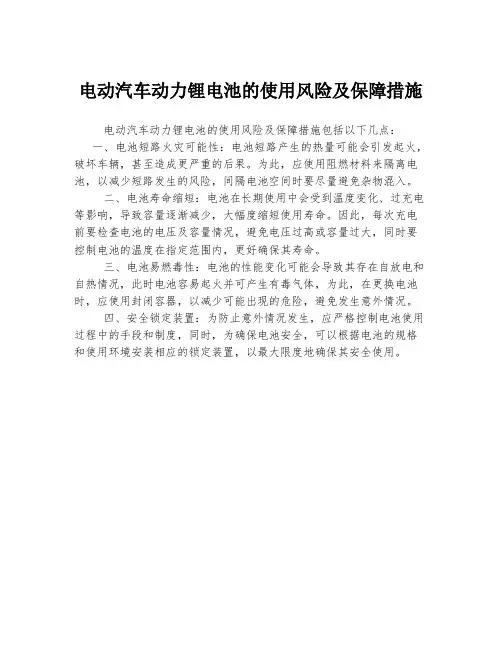 电动汽车动力锂电池的使用风险及保障措施
