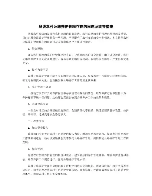 浅谈农村公路养护管理存在的问题及改善措施