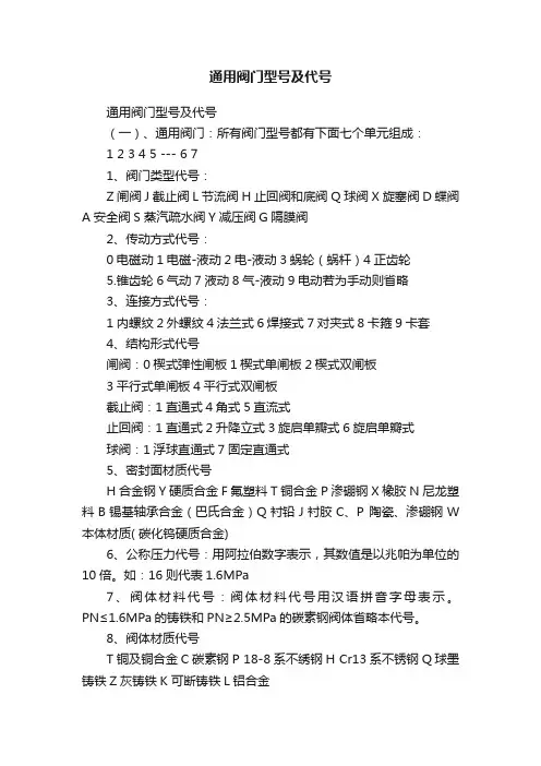 通用阀门型号及代号