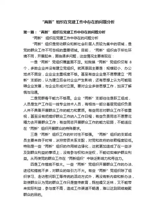 “两新”组织在党建工作中存在的问题分析