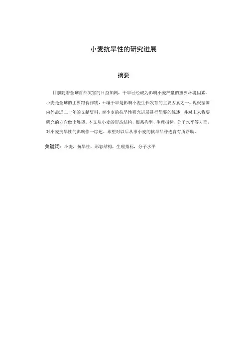 小麦抗旱性的研究进展毕业论文