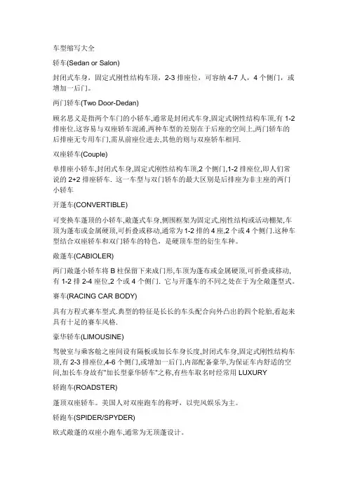 汽车缩写术语
