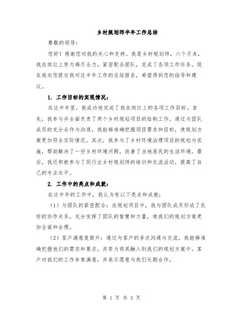 乡村规划师半年工作总结