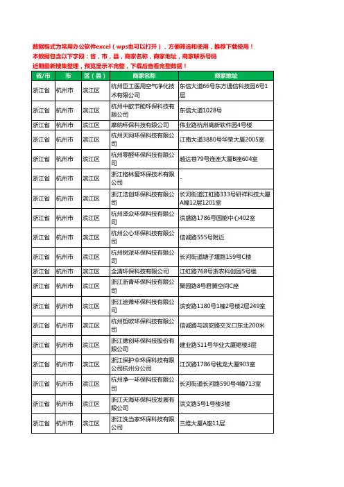 2020新版浙江省杭州市滨江区环保科技有限公司工商企业公司商家名录名单黄页联系电话号码地址大全24家