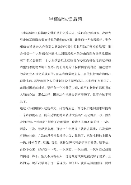 初一读后感半截蜡烛读后感