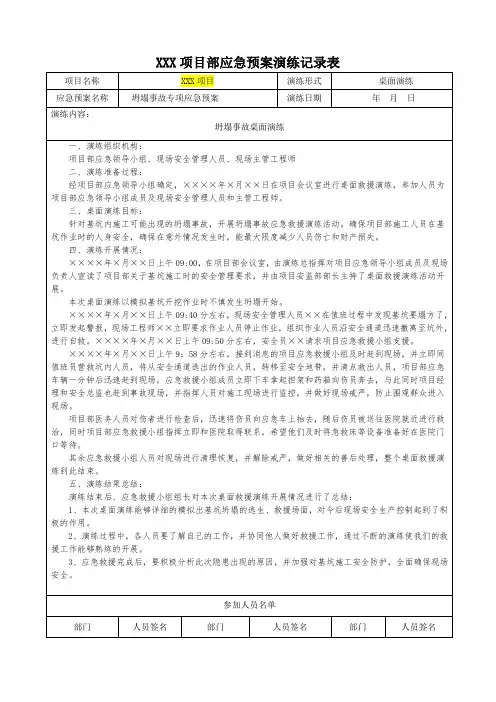 坍塌事故桌面演练记录表