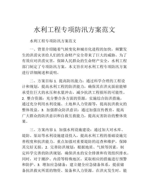 水利工程专项防汛方案范文