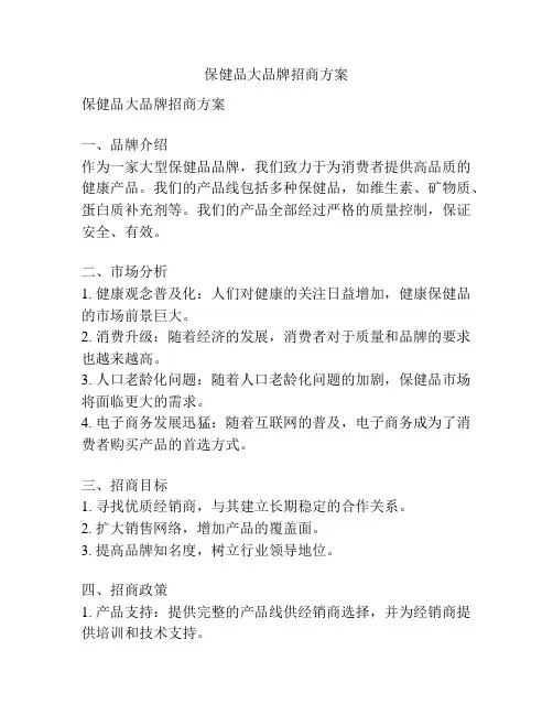 保健品大品牌招商方案