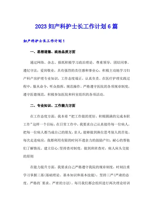 2023妇产科护士长工作计划6篇