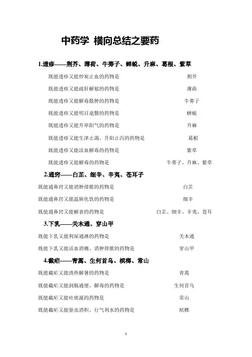 中药学 横向总结之要药