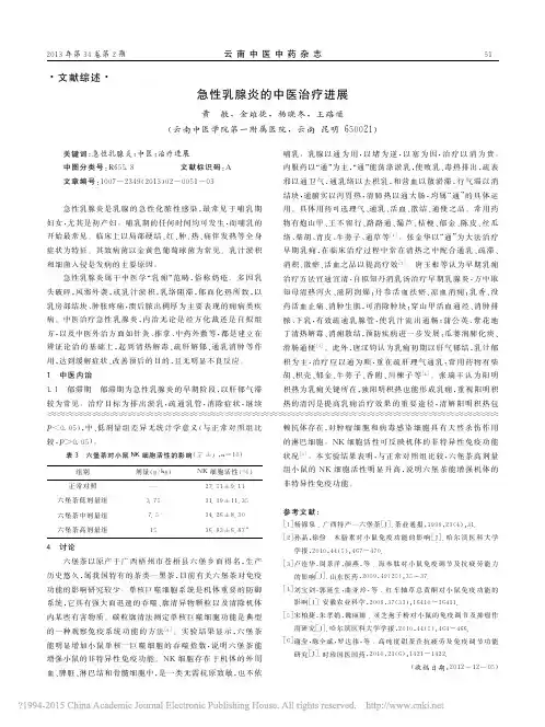 急性乳腺炎的中医治疗进展_黄敏