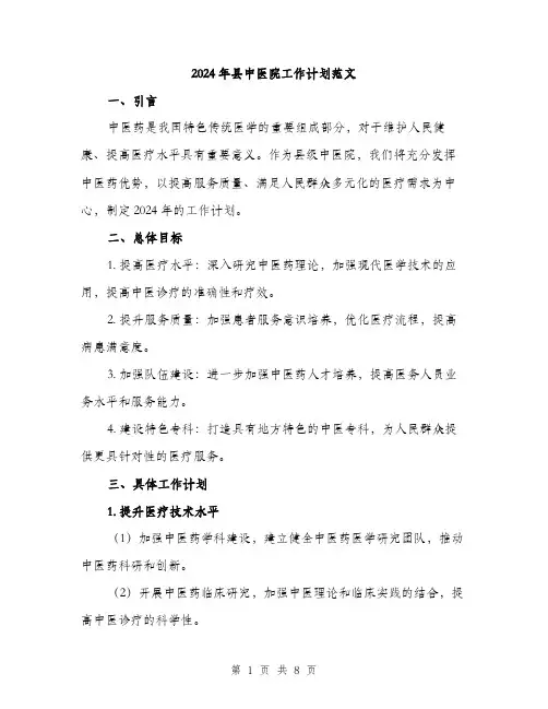 2024年县中医院工作计划范文(三篇)