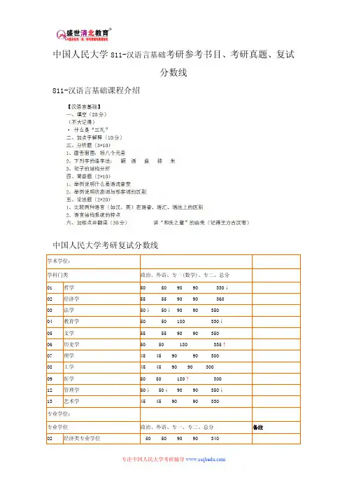 中国人民大学811-汉语言基础考研参考书目、考研真题、复试分数线