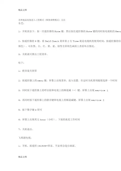 最新各种液晶电视进入工程模式(维修调整模式)方法资料