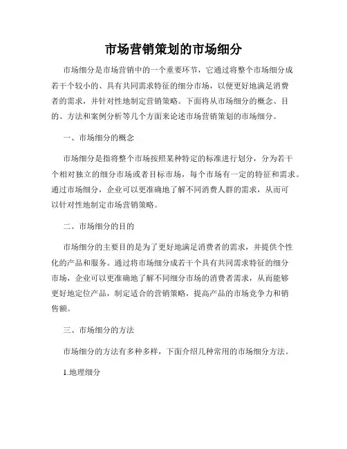 市场营销策划的市场细分