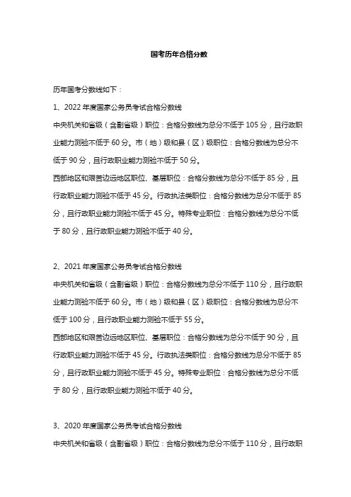 国考历年合格分数