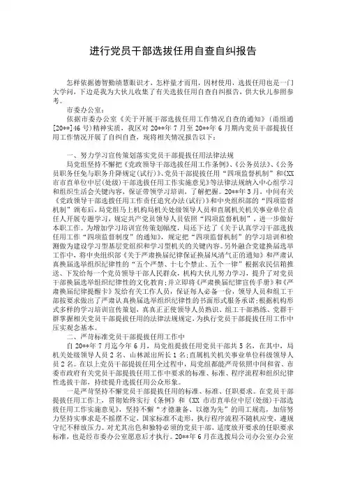 进行党员干部选拔任用自查自纠报告