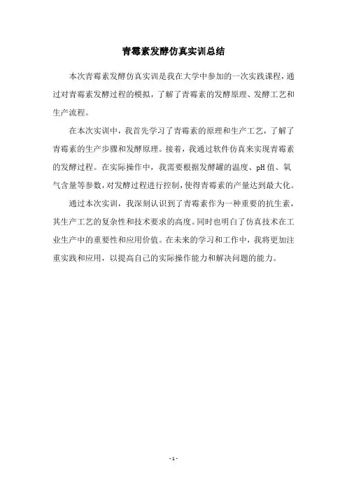 青霉素发酵仿真实训总结