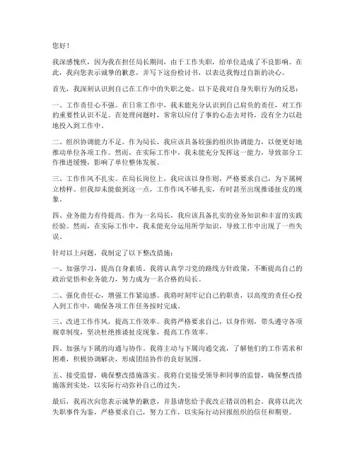 精品局长工作失职检讨书