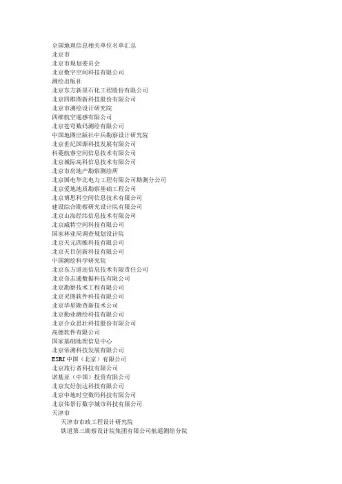 全国地理信息相关单位名单汇总
